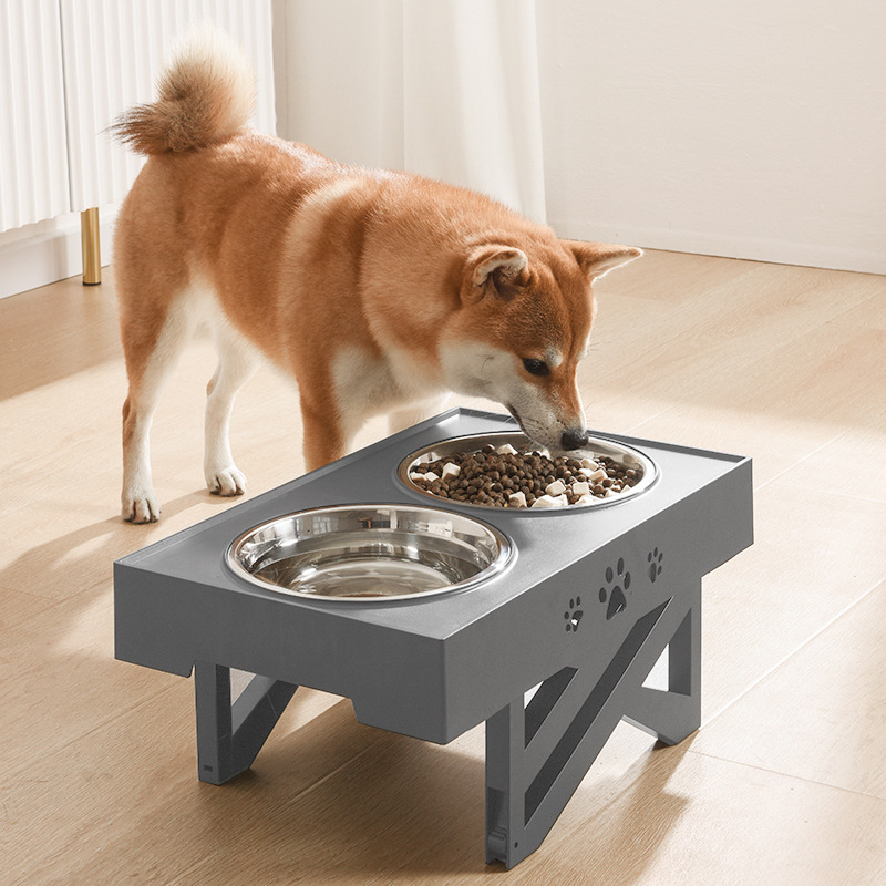 Dog Food Bowl Double Bowl Large Teddy Anti-Overturning High-Foot Drinking Water Large Pet Bowl Adjustable Elevated Dog Supplies